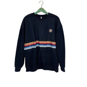 Order Plus Navy Sweatshirt Rainbow Stripe Sun Embroidered Pullover XL NWT‎